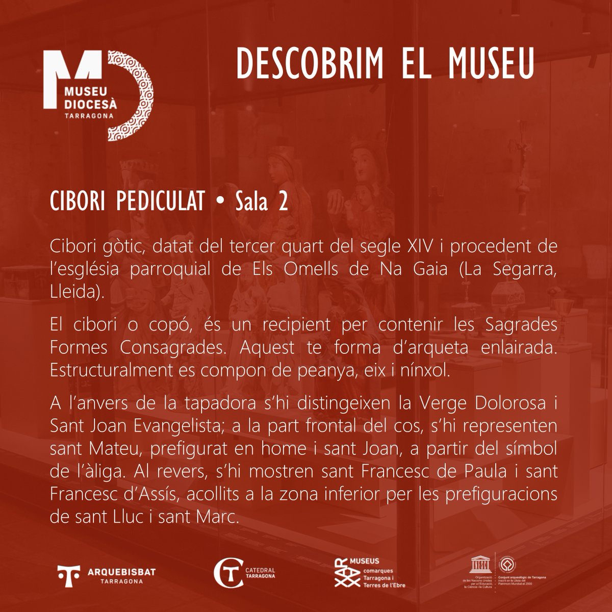Museu Diocesà de Tarragona (@museudiocesatgn) on Twitter photo 🏛 DESCOBRIM EL MUSEU | Avui us presentem un cibori pediculat o copó datat del segle XIV, esposat a la Sala 2 del MDT.
#DescobrimelMuseuDiocesàTgn #esglésiadetarragona #MDT #museudiocesàtarragona
<a href="/esglesiatgn/">Arquebisbat de Tarragona</a> 🏛 DESCOBRIM EL MUSEU | Avui us presentem un cibori pediculat o copó datat del segle XIV, esposat a la Sala 2 del MDT.
#DescobrimelMuseuDiocesàTgn #esglésiadetarragona #MDT #museudiocesàtarragona
<a href="/esglesiatgn/">Arquebisbat de Tarragona</a>