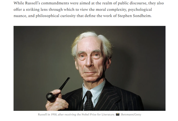 RadiusDrama's tweet image. 'Sondheim’s musicals as a map of moral and intellectual inquiry' absolutely brilliant article from @TheSondheimHub  thesondheimhub.substack.com/p/bertrand-rus… #BertrandRussell #philosophy #certainty #Musical  #Sondheim