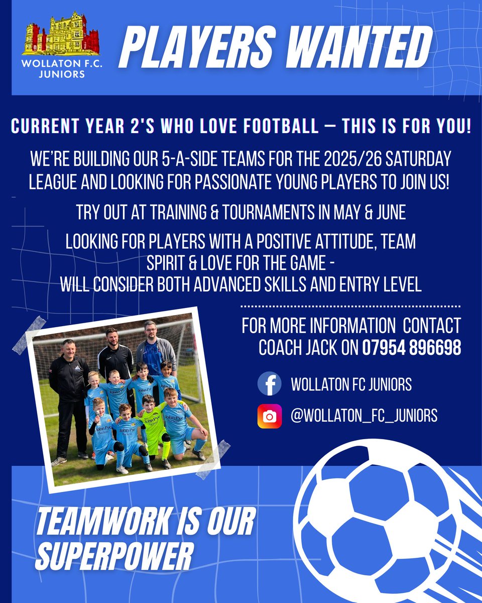 If you are looking for a place to call home for your young aspiring footballer please get in contact and join our ever growing football community at Wollaton FC 🩵