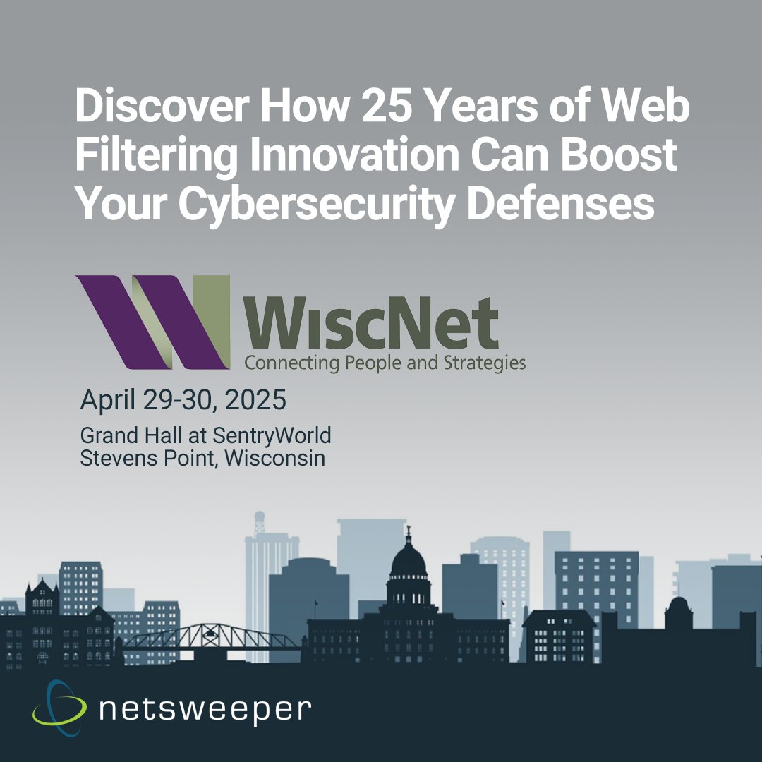 netsweeper's tweet image. #WiscNet is just one week away! Visit our booth to discover advanced #WebFiltering and #cybersecurity solutions designed to keep your digital environment secure and compliant. Details can be found here: bit.ly/4iLd5sO