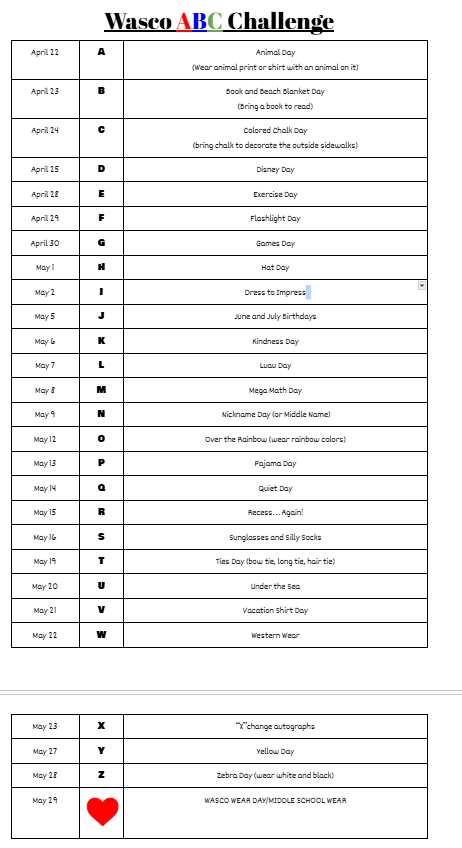 Let's celebrate the end of the year with fun school-wide spirit days! 😍 Participation optional.