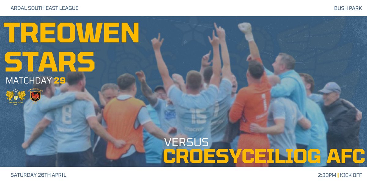 Treowen Stars (@treowenstarsfc) on Twitter photo 🏆🍾
Come along this Saturday when we welcome Croesyceliog to Bush Park and join us in our title celebrations.
🏆: Ardal South East, MD29
🆚: <a href="/croesyafc/">Croesyceiliog AFC</a>
🏟️: Bush Park
📍: NP11 4RX
📆: Saturday 26th April
⌚️: 14:30 | Kick Off
🎟️: £5 Adults (£2 concessions, u16s FREE)
#Viva ✨ 🏆🍾
Come along this Saturday when we welcome Croesyceliog to Bush Park and join us in our title celebrations.
🏆: Ardal South East, MD29
🆚: <a href="/croesyafc/">Croesyceiliog AFC</a>
🏟️: Bush Park
📍: NP11 4RX
📆: Saturday 26th April
⌚️: 14:30 | Kick Off
🎟️: £5 Adults (£2 concessions, u16s FREE)
#Viva ✨