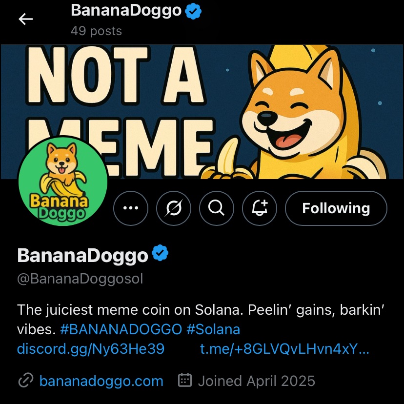 Aladeen710's tweet photo. Follow
@BananaDoggosol
And wait for the CA
Will be the next Runner ๐
Alpha team behind ๐ธ
#meme #bananadoggo #BTC #sol #pvs #runner #crypto #banana #viral #ETH #PopeFrancis #sms #PapaFrancisco #pope #PahalgamAttack #crypto #meme #memecoins #bandog #Solana #doge #x #core https://t.co/7xUteXhuRr
