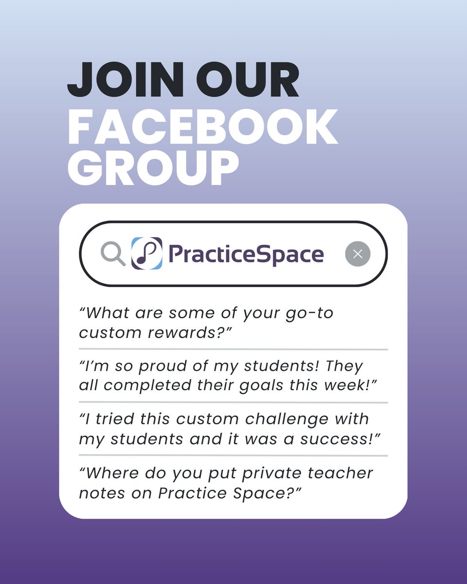 Join Practice Space's Facebook group for active users or in-trial users of the platform! There, teachers share success stories, ask for advice, and more. 
--
Join here: facebook.com/groups/1451002…
