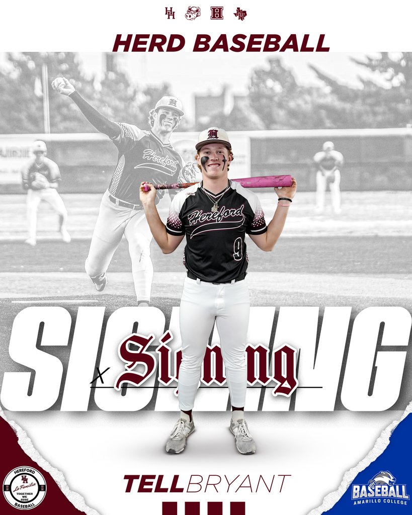 ⚾️ Signing Day Coming Up!
Tell Bryant is signing with Amarillo College Baseball!

📅 April 28 | ⏰ 2:30 PM
📍 HHS Library

Come support Tell as he takes the next step!  #GoHerd | #NextLevel | #SigningDay | #ACBadgersBaseball