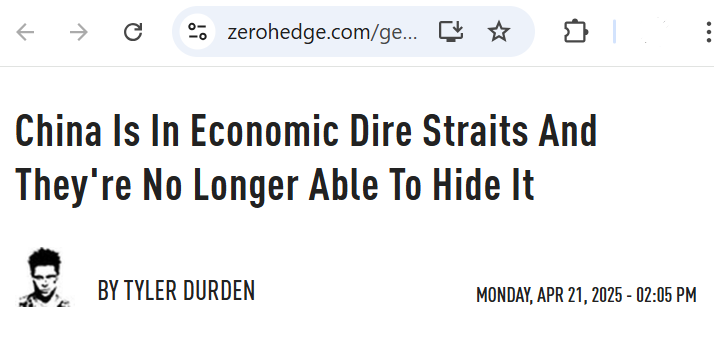 Daily reminder that the zerohedge guy writes for Epoch Times, the Falun Gong cult media. Then all his China takes will make sense.