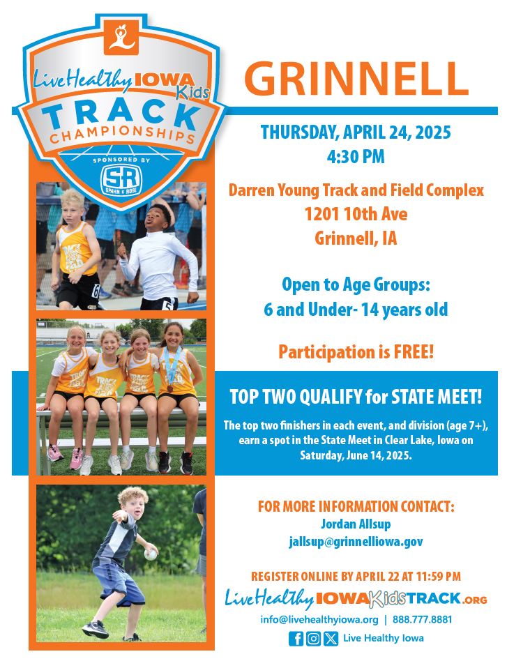T-minus 12 hours till registration closes for our FREE Live Healthy Iowa Track Meet on Thursday, April 24th! 📷 Race 📷📷 to register before midnight tonight at event.racereach.com/lhi-kidstrack-…