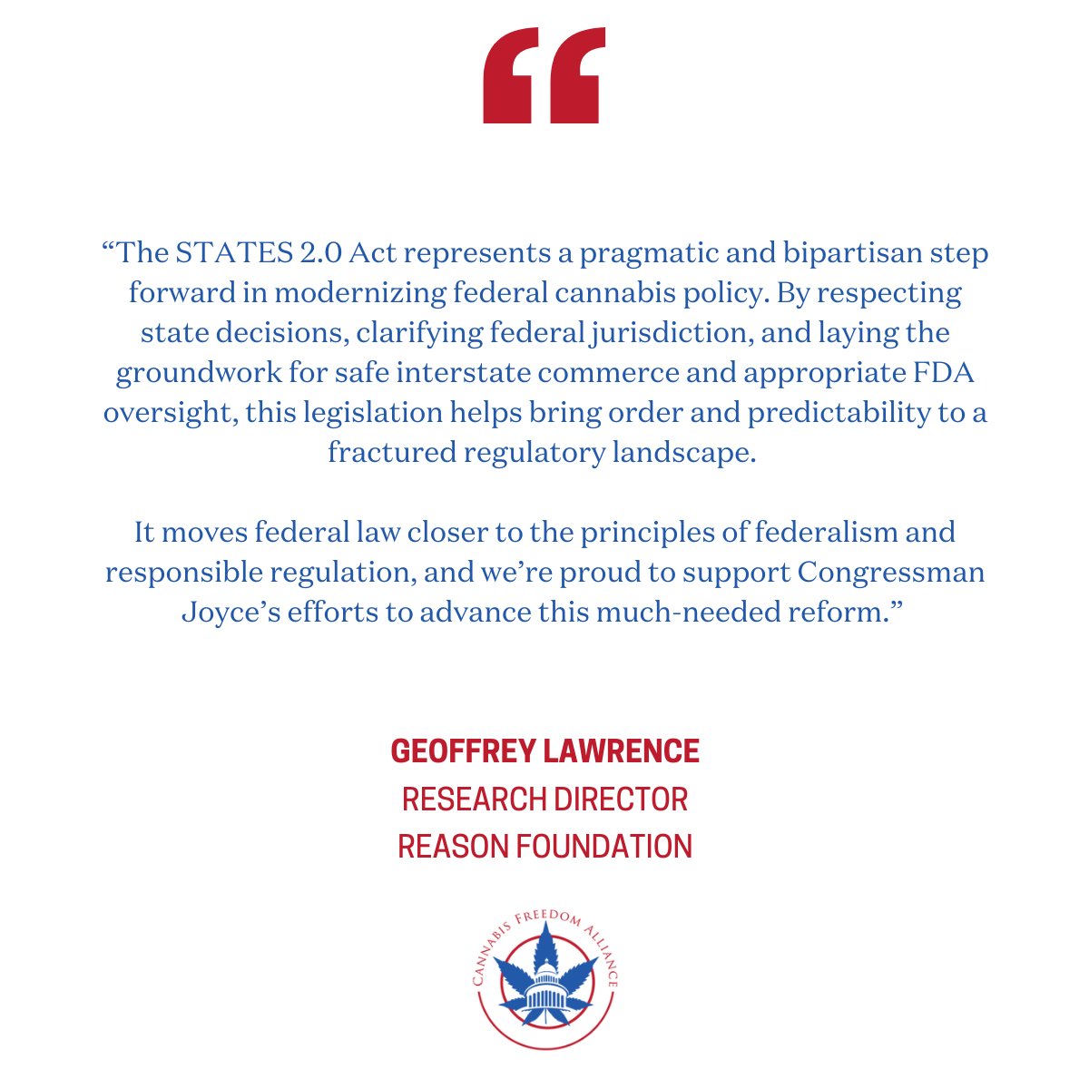 Cannabis Freedom Alliance (@cannabisfreedo1) on Twitter photo This week <a href="/RepDaveJoyce/">Dave Joyce</a> <a href="/RepMaxMiller/">Congressman Max Miller</a> & <a href="/repdinatitus/">Dina Titus</a> reintroduced the STATES 2.0 Act. We ❤️ its reforms and here is why from our coalition members:
1) We need a responsible federal regulatory structure to bring order to this newer legal market - <a href="/GLawNV/">Geoffrey Lawrence</a> of <a href="/ReasonFdn/">Reason Foundation</a> This week <a href="/RepDaveJoyce/">Dave Joyce</a> <a href="/RepMaxMiller/">Congressman Max Miller</a> & <a href="/repdinatitus/">Dina Titus</a> reintroduced the STATES 2.0 Act. We ❤️ its reforms and here is why from our coalition members:
1) We need a responsible federal regulatory structure to bring order to this newer legal market - <a href="/GLawNV/">Geoffrey Lawrence</a> of <a href="/ReasonFdn/">Reason Foundation</a>