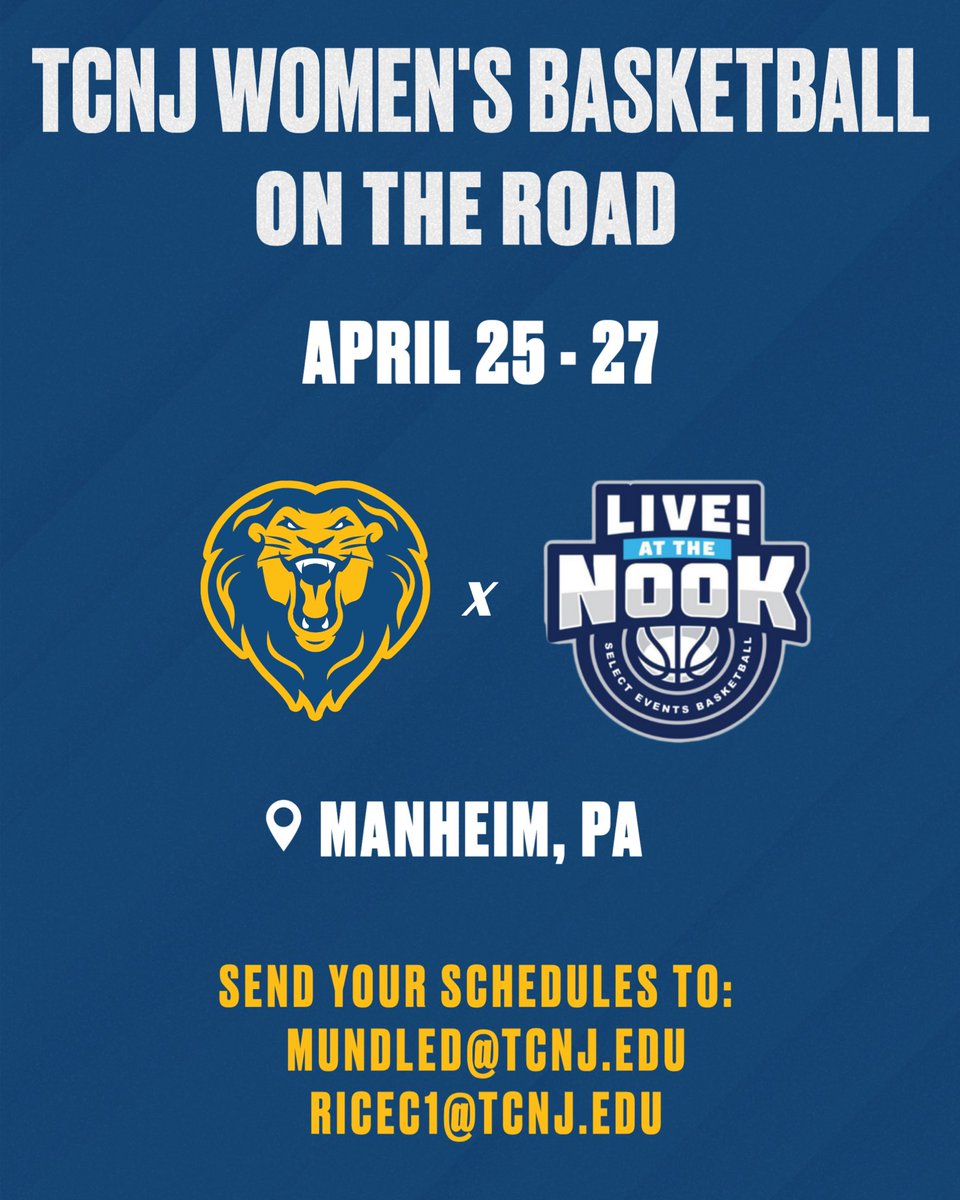 TCNJ Women's Basketball (@tcnjwb) on Twitter photo TCNJ WBB will be on the road this weekend at Spooky Nook and we want to see you play! Send over your schedules ASAP to mundled@tcnj.edu or ricec1@tcnj.edu #TCNJWBB #LionPride #NJAC #SpookyNook TCNJ WBB will be on the road this weekend at Spooky Nook and we want to see you play! Send over your schedules ASAP to mundled@tcnj.edu or ricec1@tcnj.edu #TCNJWBB #LionPride #NJAC #SpookyNook