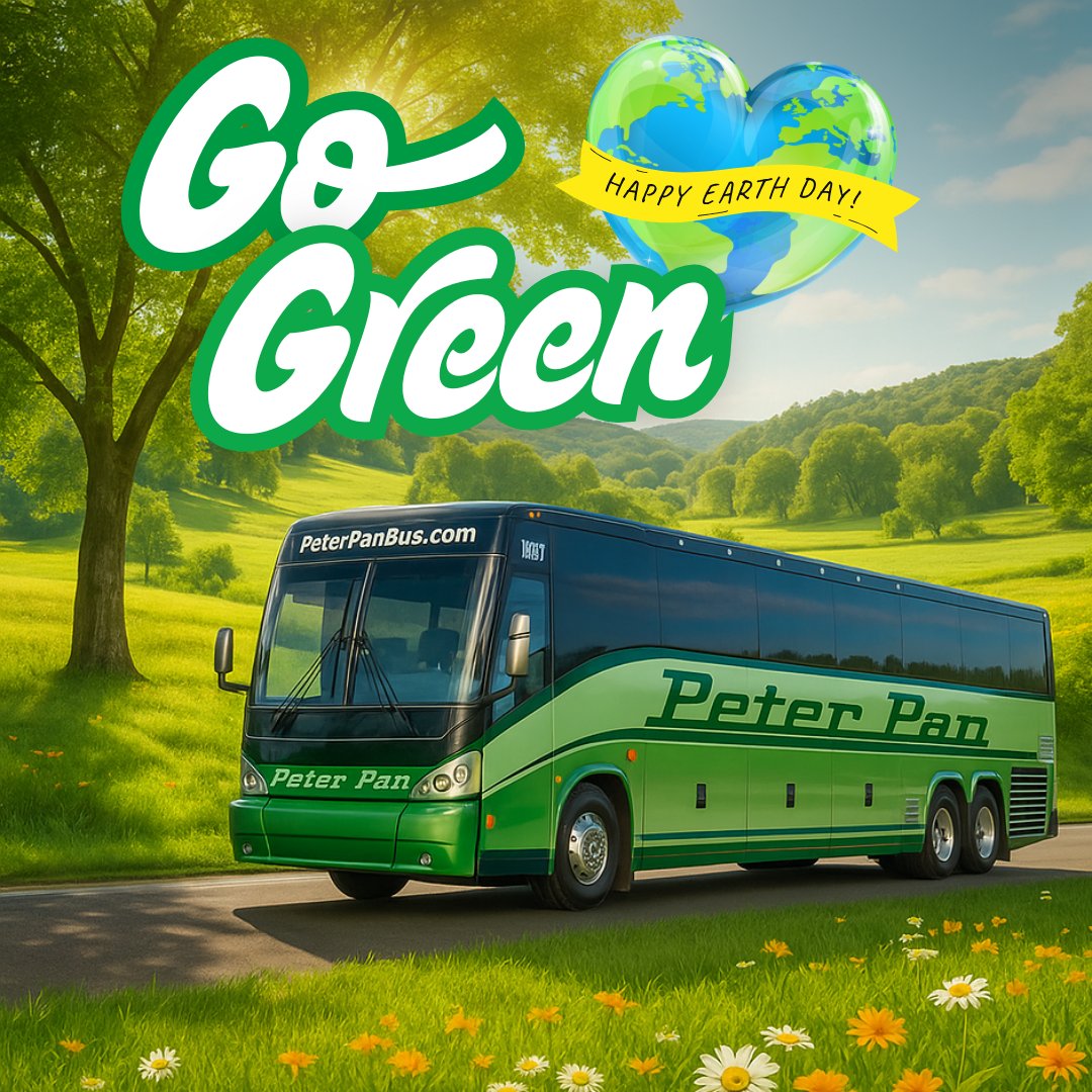 Bus travel is the most sustainable way to go🚌♻️
✅ 50% less CO₂ than a hybrid
✅ Up to 50 cars off the road
✅ Less energy per mile

This Earth Day, let’s ride toward a cleaner future, together.
peterpanbus.me/4lFr3P1