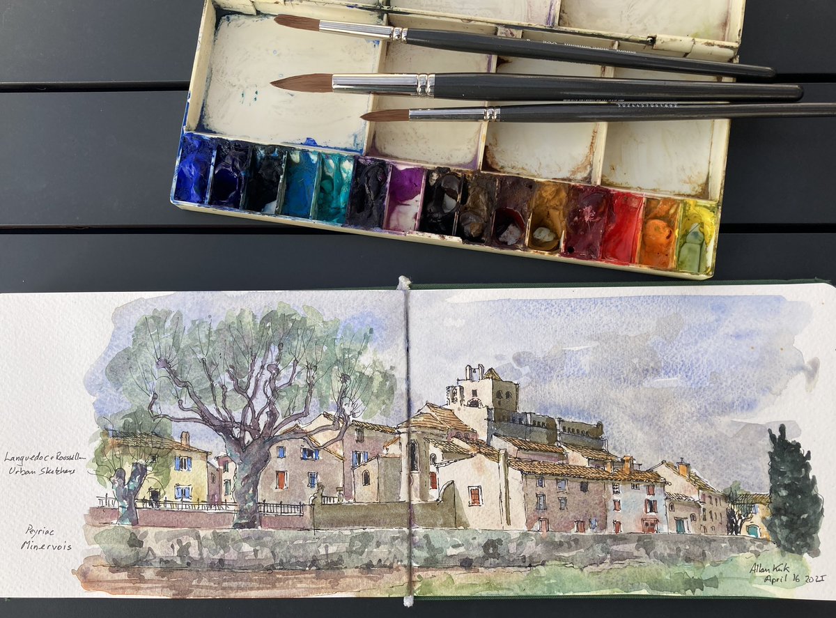 Finished my pen and watercolour sketch from Urban Sketchers Languedoc day at Peyriac Minervois.      #sketchbook #urbansketcher #urbansketchers #sketch #urbansketch #sketchtravel #usk #akirk54 #landscapepainting  #watercolour #thedailysketch  #drawings