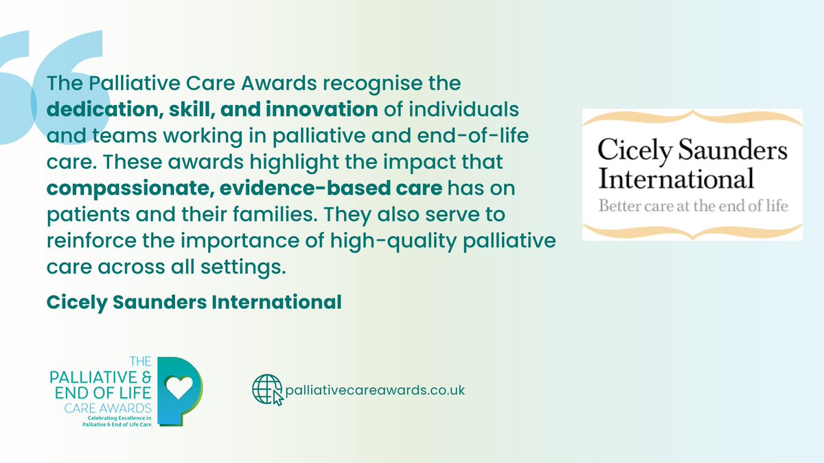 Palliative & End of Life Care Awards (@pall_awards) on Twitter photo The Palliative Care Awards, supported by <a href="/CicelySaunders1/">Cicely Saunders Int</a>π, celebrating excellence and innovation in palliative care.
Nominations close 28th April! Nominate here - bit.ly/4aUah9N
#CicelySaunders #PalliativeCare The Palliative Care Awards, supported by <a href="/CicelySaunders1/">Cicely Saunders Int</a>π, celebrating excellence and innovation in palliative care.
Nominations close 28th April! Nominate here - bit.ly/4aUah9N
#CicelySaunders #PalliativeCare