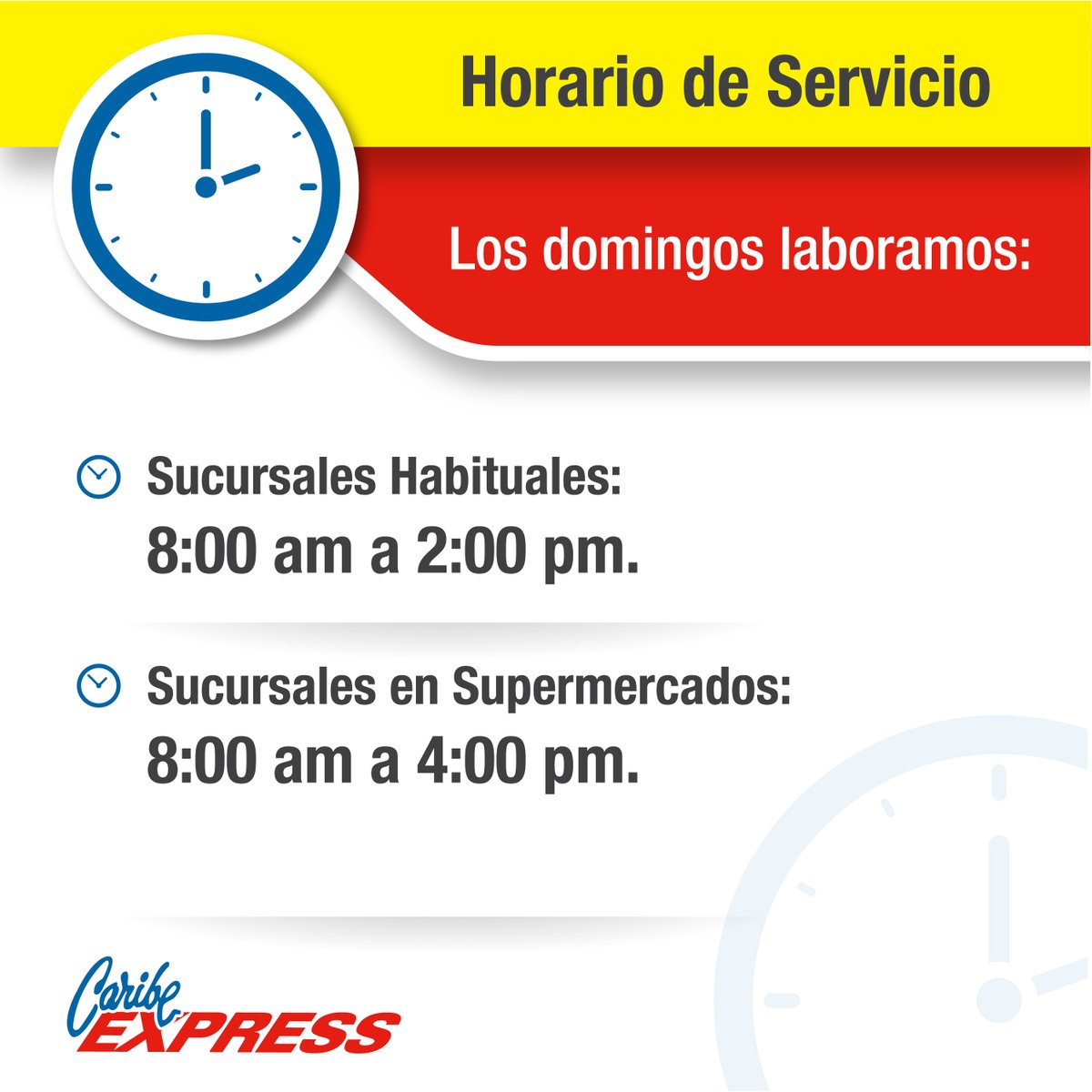 Hoy domingo laboramos en todas nuestras sucursales y servicio a domicilio.✔💸

#SabiasCaribe
#CaribeExpressRD

🖥 caribeexpress.com.do
📲 App móvil.
📞 809-221-5418.