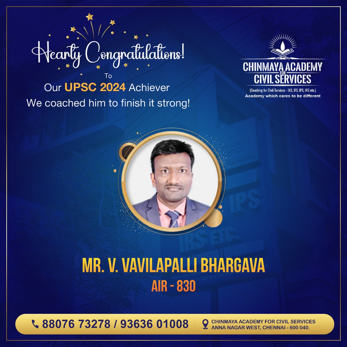 chinmayaacademy's tweet image. Hearty Congratulations to our UPSC 2024 Achiever Mr. S. Sankar Pandiraj AIR 807 from Chinmaya Academy for Civil Services.

WE coached him to finish it strong

#upsc #upscresults #upsccoaching #upscpreparation #upsc2024 #chinmayaiasacademy  #ias #ips #irs #ifs