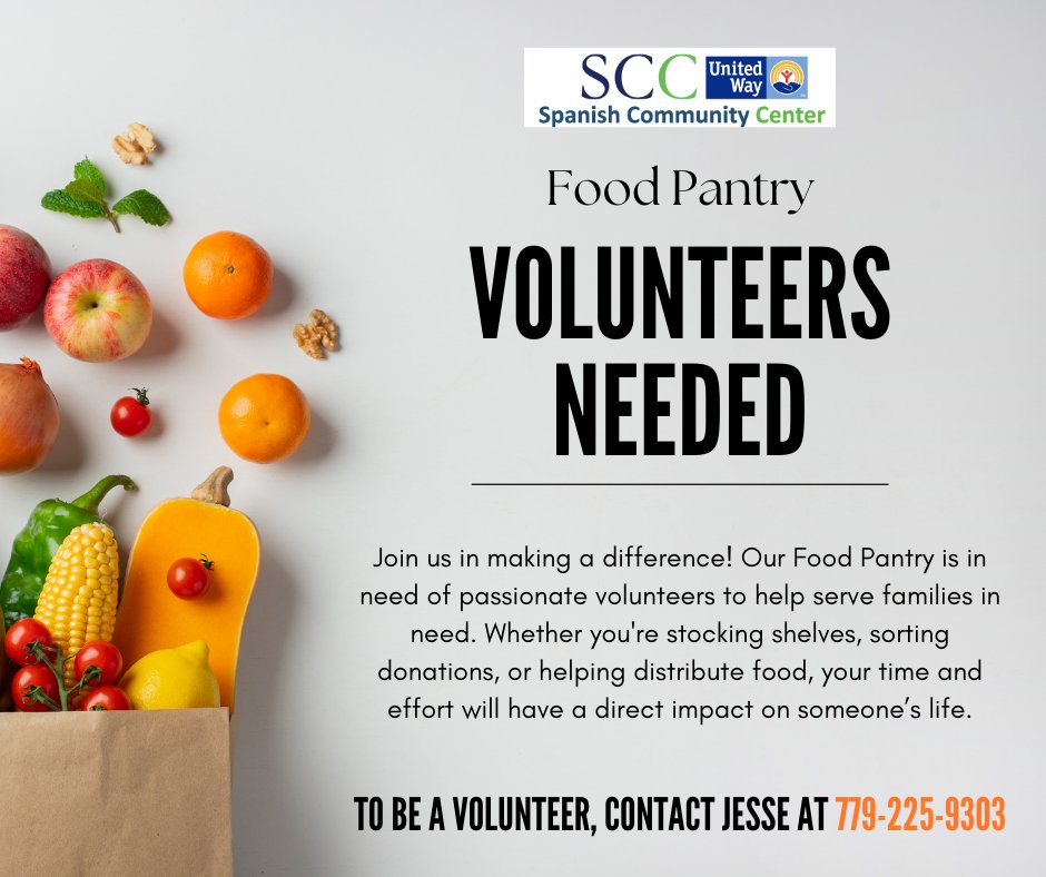 SCCJoliet's tweet photo. 🍞🍎Interested in volunteering at SCC?! Our Food Pantry is in need of passionate volunteers to help serve families in need. To volunteer, contact Jesse at 779-225-9303 for more details!!🍞🍎 https://t.co/Az7dtUeIBp