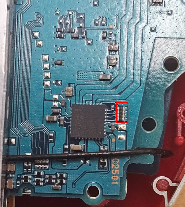 cyothevile's tweet photo. For PSP-1000 digital video modification I am making:

It will require soldering two areas.  One is easy for the left joystick but the other is very hard for the digital audio.

You will need to remove the 100K resistor pack to GND in order to solder for the i2s audio.  The QFN chip makes this very difficult.

For installers this will be some of the most difficult soldering you will ever do.  The resistor is a 0402 type 4 pack and this is very small.  One lifted or fucked up trace on pcb and you lose the ability to have ANY audio on the PSP.