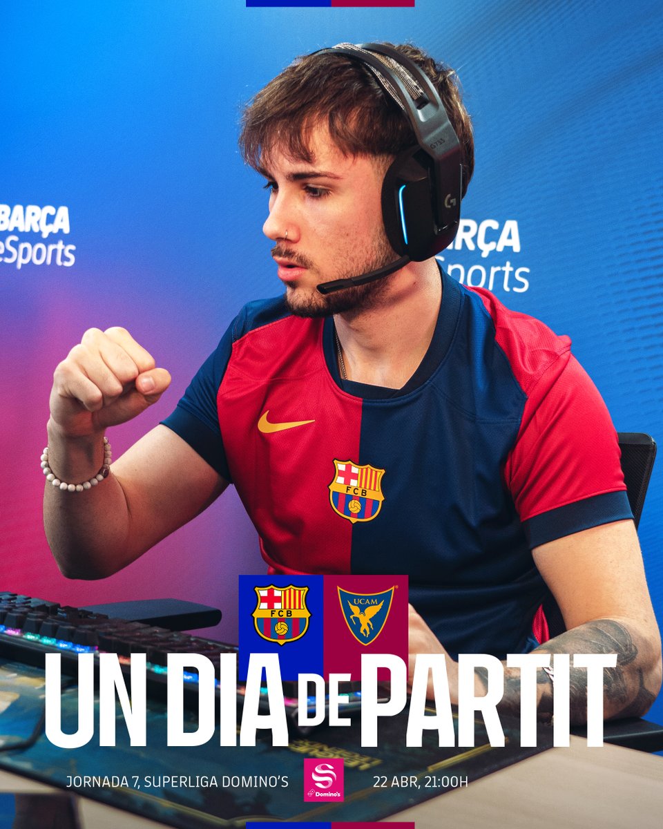 💪UN DIA DE PARTIT💪

Comencem una setmana decisiva per assegurar el passi al suís! 🔥

🆚@UCAM_Esports | #SuperligaDominos 
⏰21:00
📺twitch.tv/FCBarcelona | twitch.tv/LVPes