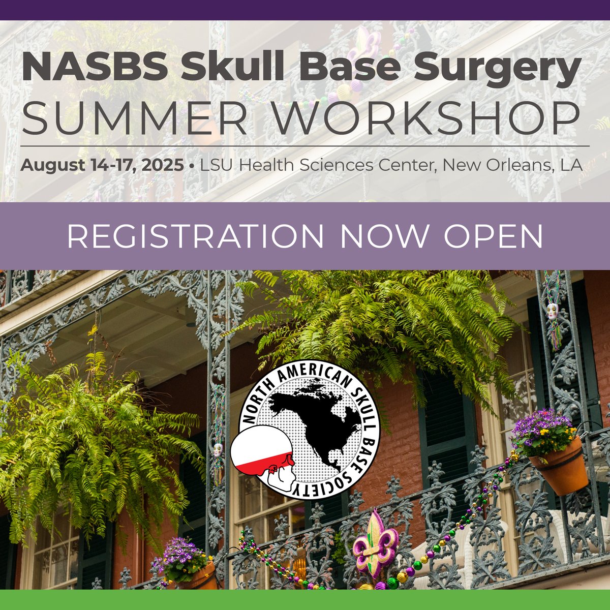 🎯 NASBS Summer Course!  Register TODAY!
Senior Neurosurgery Residents &amp; ENT/Head &amp; Neck Fellows: join our hands-on Skull Base Surgery course. Boost your anatomy, surgical skills &amp; decision-making. Limited spots available! 🔗  1l.ink/7FRLFJP  
#NASBS #SkullBase