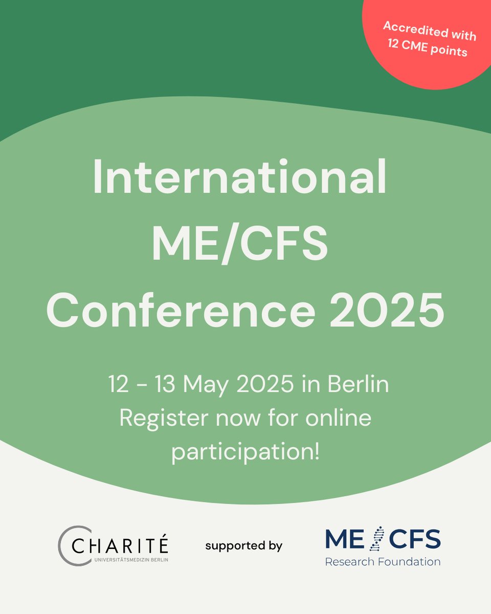 Earn 12 CME credits at the International #MECFS Conference 2025!

📅 When? May 12–13
📍 Where? Free online livestream
🗣️ Language: English

Register for free 👉 events.mecfs-research.org/en/events/conf… 

#IntMECFSConference2025