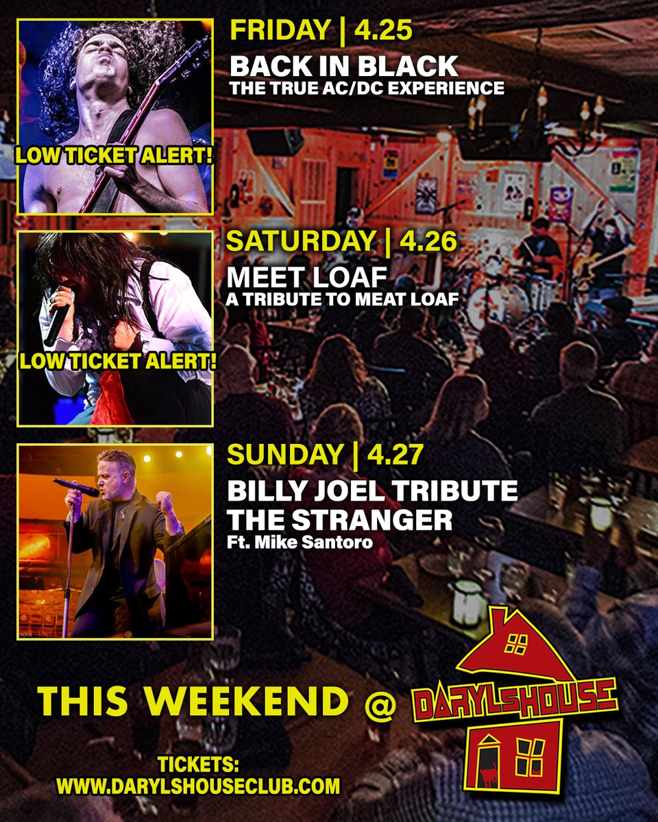 DarylsHouseClub's tweet photo. GET TICKETS ON OUR WEBSITE SHOWS PAGE!
#backinblack #acdctribute #meetloaf #tributetomeatloaf #billyjoeltribute #thestranger #mikesantoro#darylshouseclub https://t.co/652pUuhFNV