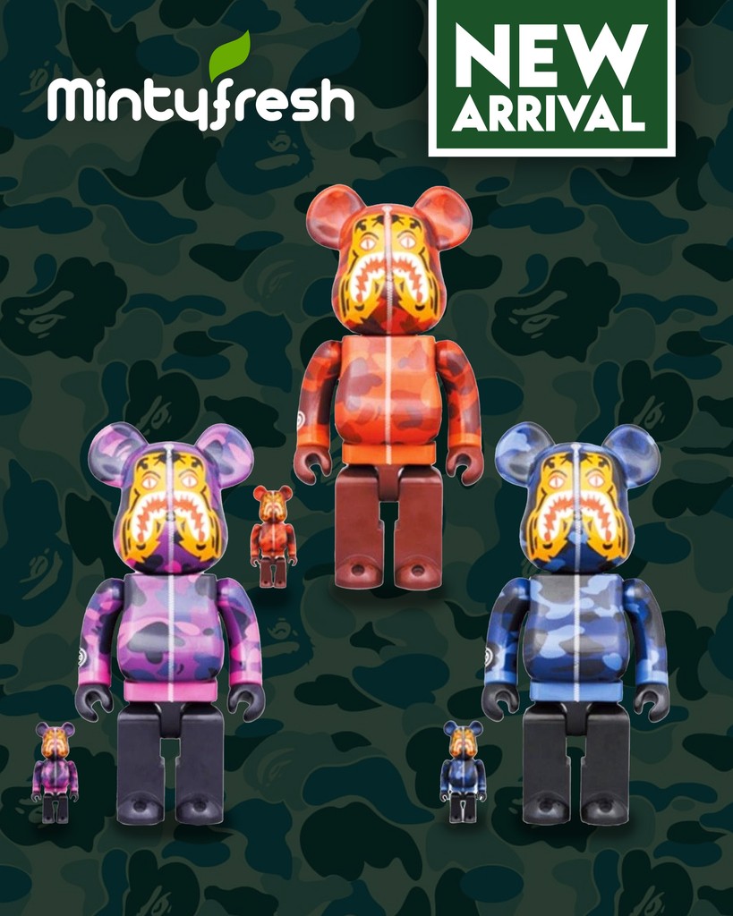 The 400% &amp; 100% Bearbrick Set – Camo Tiger by BAPE is available on our website in red, blue and purple!! Order yours now at mintyfresh.eu!⁠
⁠
#Designertoys #ArtToys #VinylToys #ArtToy #Hypebeast #toystagram #collectibles #highsnobiety #BAPE #CamoTiger #bearbrick