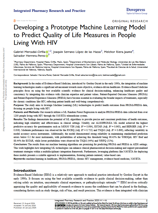 Docusalut (@docusalut) on Twitter photo Nou article a #Docusalut: Developing a Prototype Machine Learning Model to Predict Quality of Life Measures in People Living With HIV hdl.handle.net/20.500.13003/2… <a href="/bielmercadal1/">Biel Mercadal</a> <a href="/joaquinserlo/">joaquin ignacio serrano lopez de las hazas</a> <a href="/asmen_ibsalut/">Àrea de Salut de Menorca</a> @sonllatzer <a href="/MIRSonEspases/">Medicina Interna - Hospital Son Espases</a> #PublicaSalutIB Nou article a #Docusalut: Developing a Prototype Machine Learning Model to Predict Quality of Life Measures in People Living With HIV hdl.handle.net/20.500.13003/2… <a href="/bielmercadal1/">Biel Mercadal</a> <a href="/joaquinserlo/">joaquin ignacio serrano lopez de las hazas</a> <a href="/asmen_ibsalut/">Àrea de Salut de Menorca</a> @sonllatzer <a href="/MIRSonEspases/">Medicina Interna - Hospital Son Espases</a> #PublicaSalutIB