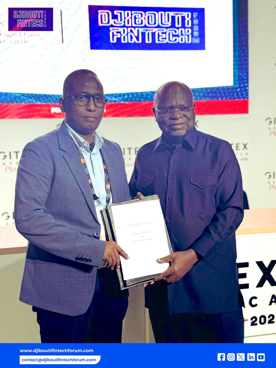 Dj_FintechForum's tweet photo. 📢Partenariat #AfricaFintechNetwork et #DjiboutiFintechForum 

Lors du @GITEXAfrica 2025, DJIBOUTI FINTECH FORUM et AFRICA FINTECH NETWORK ont signé un partenariat pour renforcer la coopération dans la #fintech,stimuler l’innovation et promouvoir l’inclusion financière

#Djibouti https://t.co/BkN7Hg7eiL