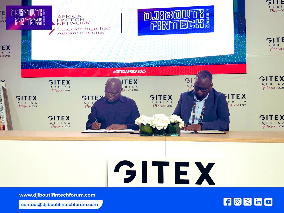 Dj_FintechForum's tweet photo. 📢Partenariat #AfricaFintechNetwork et #DjiboutiFintechForum 

Lors du @GITEXAfrica 2025, DJIBOUTI FINTECH FORUM et AFRICA FINTECH NETWORK ont signé un partenariat pour renforcer la coopération dans la #fintech,stimuler l’innovation et promouvoir l’inclusion financière

#Djibouti https://t.co/BkN7Hg7eiL