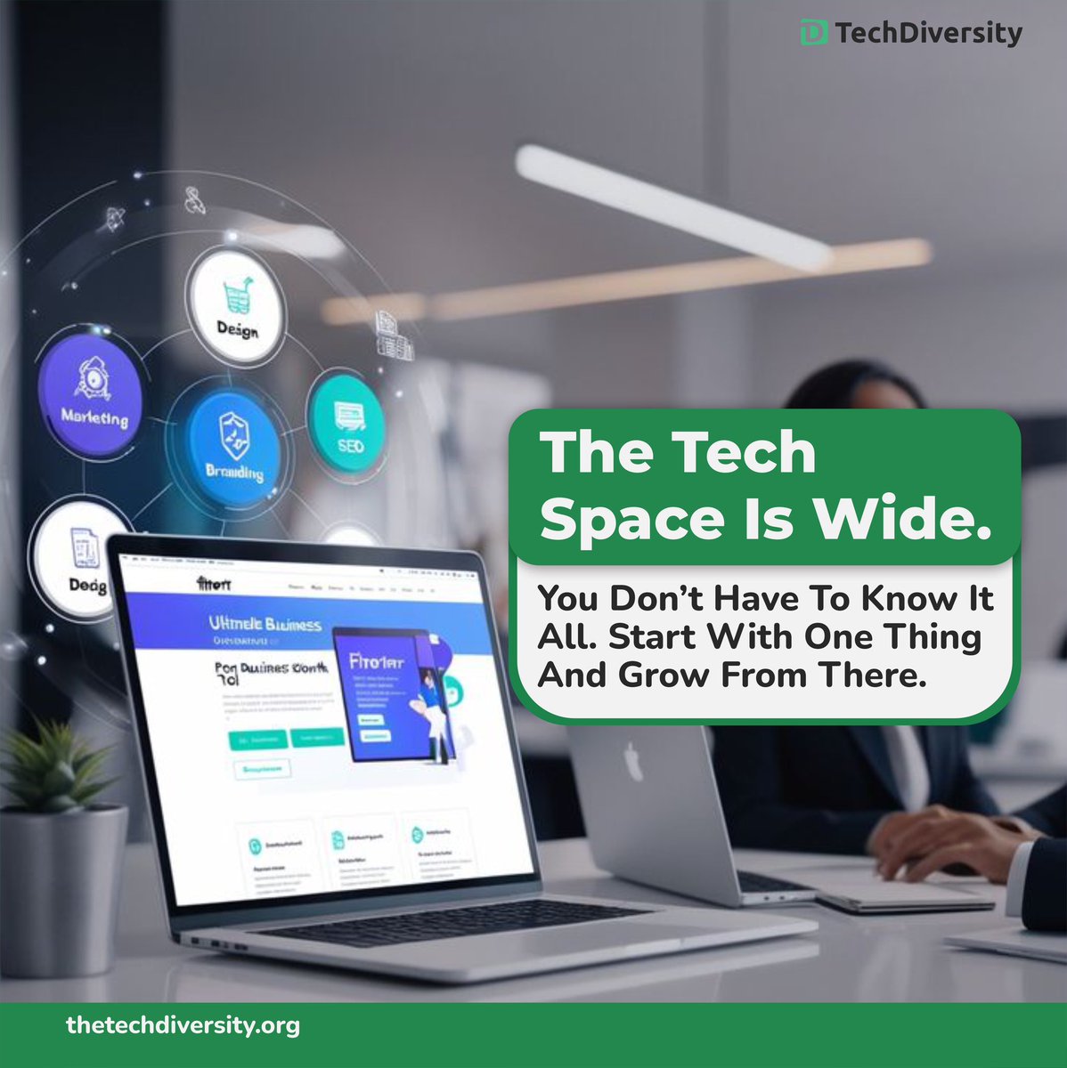 thetechdiversit's tweet image. The tech space is wide. 
You don’t have to know it all. Start with one thing—and grow from there.
.
.
.
#startsmall #buildbig #techdiversityfoundation #techforall #empowerthroughtech #learntechwithtdf #techskillsforall #bridgingthedigitalgap #futuretechleaders