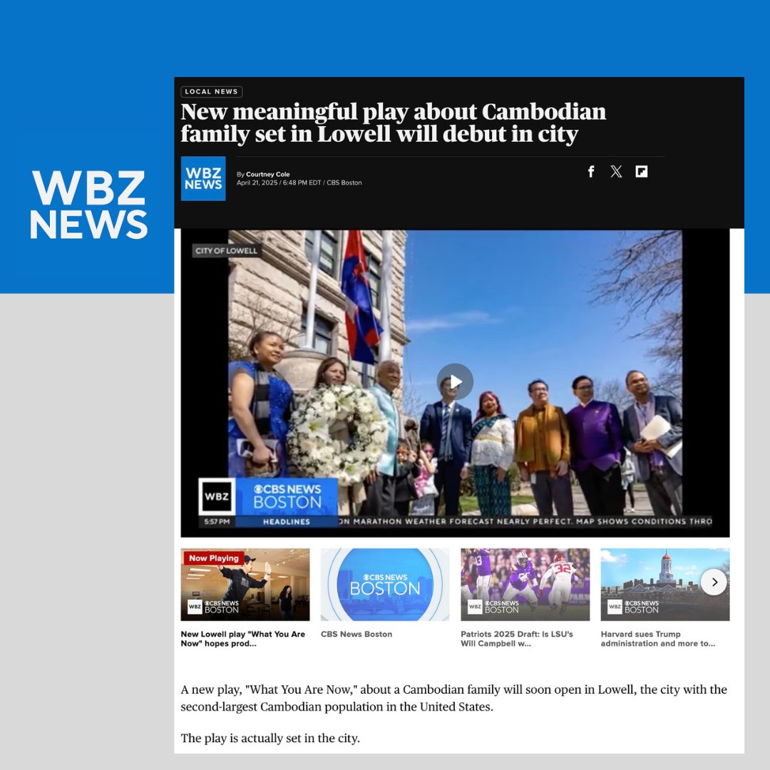 Check out this @WBZ feature on <a href="/Merrimack_Rep/">MRT</a> 'What You Are Now', exploring trauma and cultural pride, and the cast's experience at the Khmer New Year Flag Raising hosted at Lowell City Hall. Play opens Wed, Apr 23, and runs thru May 11! cbsnews.com/boston/news/lo…