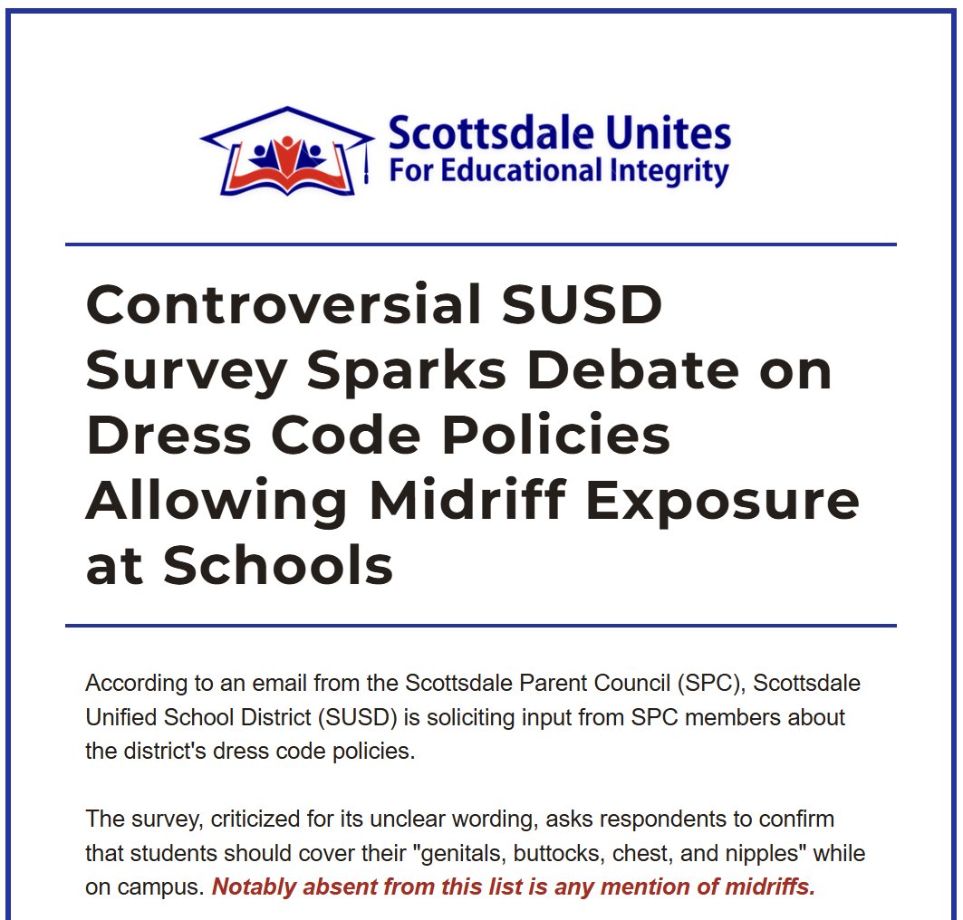 ScottsdaleUnite's tweet photo. Scottsdale Unified allows students to attend school in bra tops and tankinis. Do you agree? 

👉Voice your opinion! Vote NO on question #1 and comment that midriffs should be covered at school. 
https://t.co/fUJvrQNtvb https://t.co/m01gKkN7RA