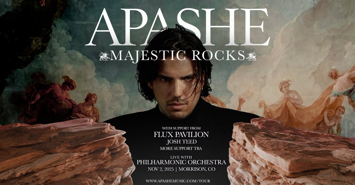 Red Rocks Park & Amphitheatre (@redrocksco) on Twitter photo NEW SHOW: Get ready for Majestic Rocks with <a href="/Apashe_Music/">π π π π π π</a> Live with Philharmonic Orchestra on Nov. 2, 2025 at #RedRocksCO β¨ Tickets on sale Friday, April 25 at 10am MT! NEW SHOW: Get ready for Majestic Rocks with <a href="/Apashe_Music/">π π π π π π</a> Live with Philharmonic Orchestra on Nov. 2, 2025 at #RedRocksCO β¨ Tickets on sale Friday, April 25 at 10am MT!