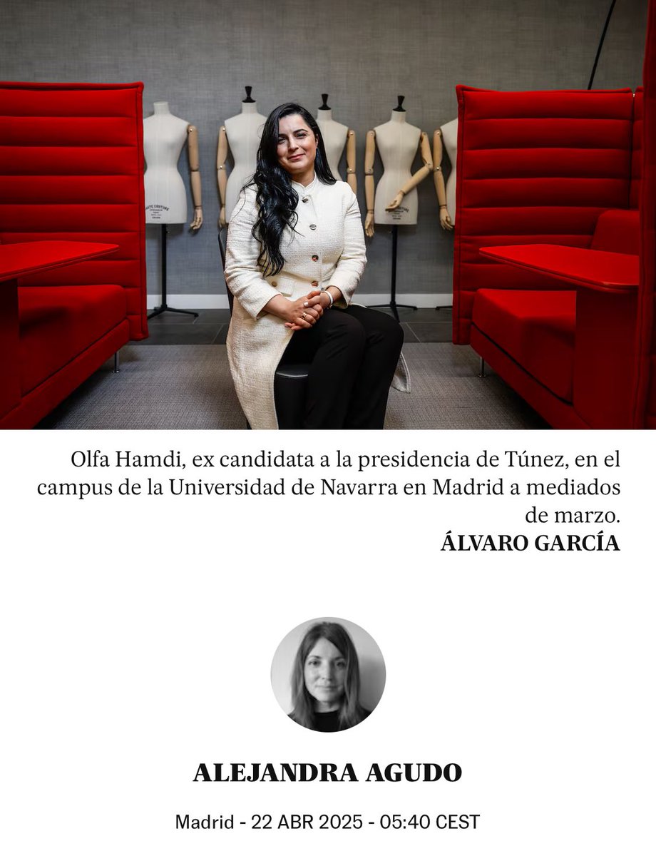 Thank you <a href="/el_pais/">EL PAÍS</a> and Alejandra for the interview🙏. Spain's democratic and institutional transition remains an inspiring model for Tunisia. Our nations are connected by more than just the Mediterranean—we share aspirations for an open, safe and inclusive future that honors both