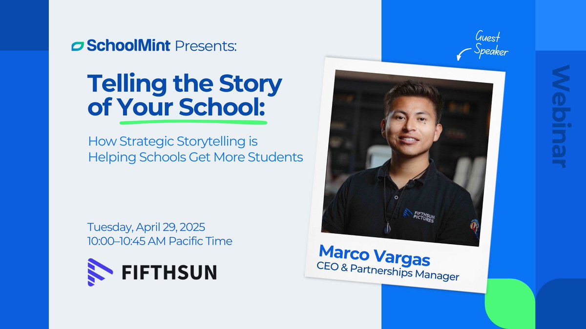 Join SchoolMint and Fifth Sun Pictures on Tuesday, April 29 for a free webinar on how schools are using story-driven video to change perception and drive enrollment!

Sign up: hubs.la/Q03hd-PH0