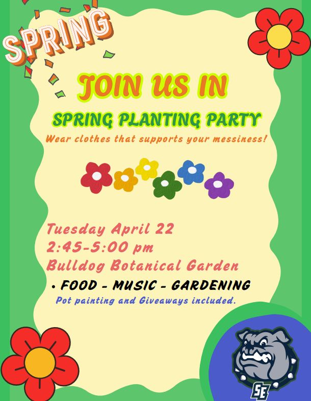 🌱🌸 Spring Planting Party at Bulldog Botanical Garden Club! 🌸🌱

Tuesday, April 22 at 2:45 PM in the garden for a fun-filled Spring Planting Party in celebration of Earth Day and the new Spring season! 🌍💚 Let’s roll up our sleeves and get our hands dirty.