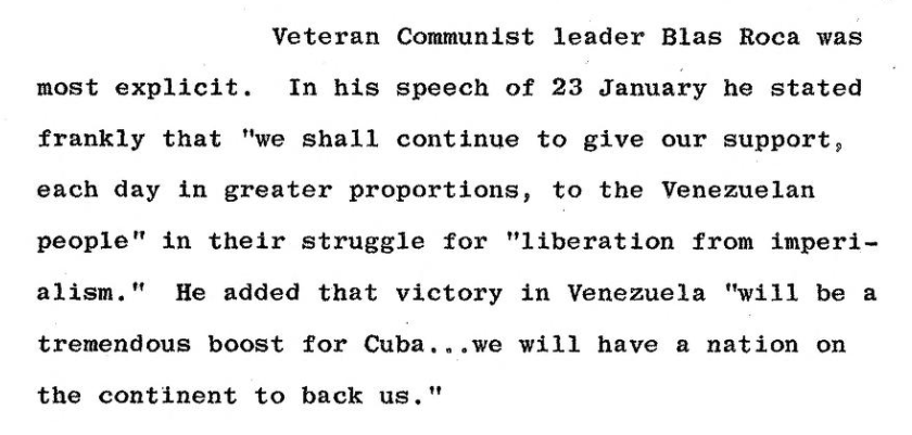 PPDHC_i's tweet photo. Y BLAS ROCA TIRÓ LA PRIMERA ROCA
En 1963 Roca dijo que apoyar militarmente a Venezuela para liberarse del imperialismo "será un tremendo impulso para Cuba… tendremos una nación en el continente que nos respaldará”.
¡Y ASÍ FUE!
Ver documento CIA aquí: https://t.co/r1KzaIxTkc https://t.co/Icqtd3exlo