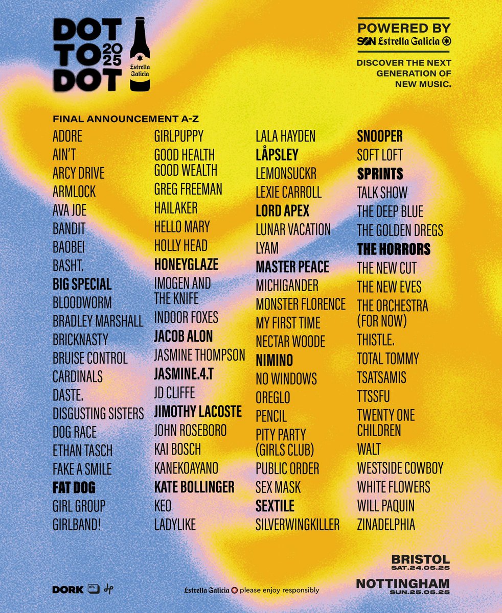 CloseUp (@closeuppromo) on Twitter photo NEW :: CloseUp associated artists Jimothy Lacoste & <a href="/lauralalahayden/">LALA HAYDEN</a> join the lineup for 2025’s <a href="/d2dbristol/">Dot To Dot Bristol</a> & <a href="/d2dnottingham/">Dot To Dot Nottingham</a>.
Catch them in both cities this May. <a href="/alttickets/">alt. tickets</a> to secure your spot, go go go 💛💙 NEW :: CloseUp associated artists Jimothy Lacoste & <a href="/lauralalahayden/">LALA HAYDEN</a> join the lineup for 2025’s <a href="/d2dbristol/">Dot To Dot Bristol</a> & <a href="/d2dnottingham/">Dot To Dot Nottingham</a>.
Catch them in both cities this May. <a href="/alttickets/">alt. tickets</a> to secure your spot, go go go 💛💙