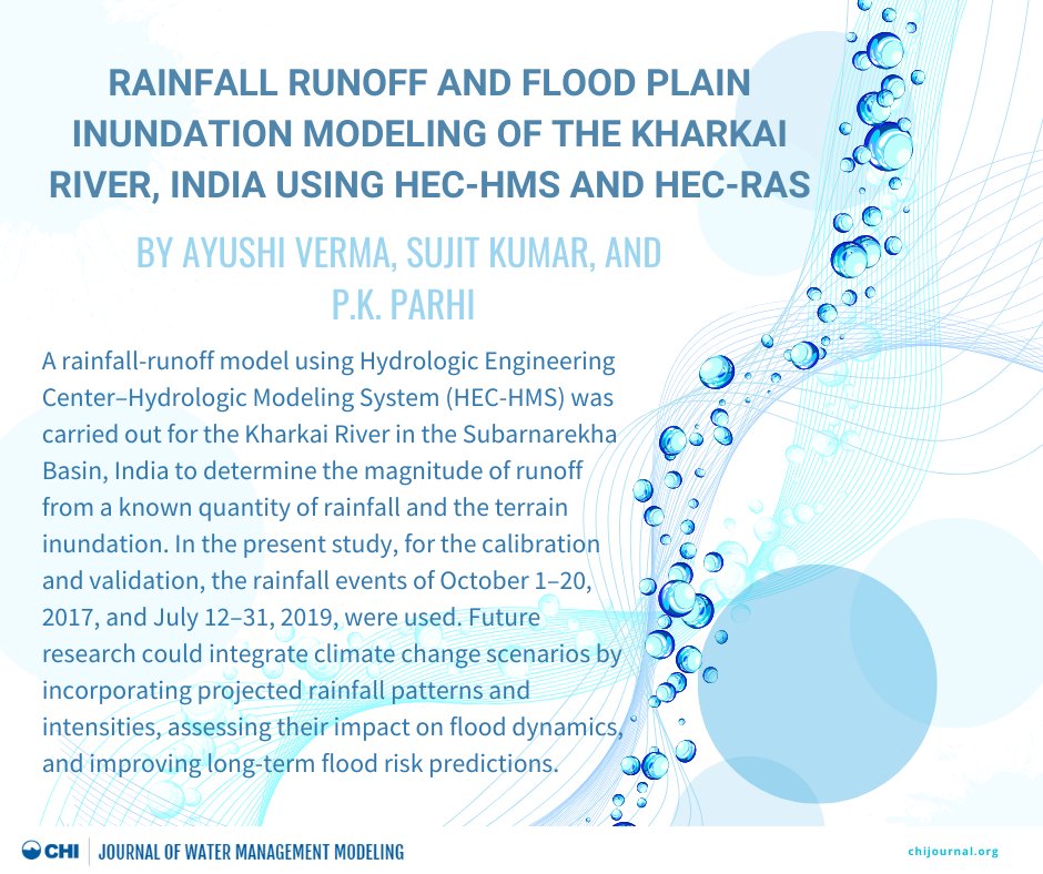 Visit the JWMM site at chijournal.org to read our recent publication "Rainfall Runoff and Flood Plain Inundation Modeling of the Kharkai River, India using HEC-HMS and HEC-RAS" by Ayushi Verma, Sujit Kumar, and P.K. Parhi.