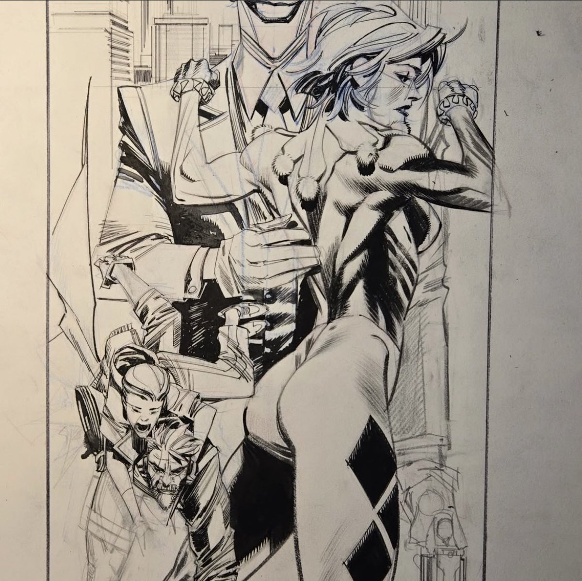SeanMurphyArt's tweet photo. “l've been sick for a week after catching a cold at Chicago, but i finally managed to finish this HC cover for Harley White Knight and Gen Joker.” https://t.co/Sh5GSfUDnK