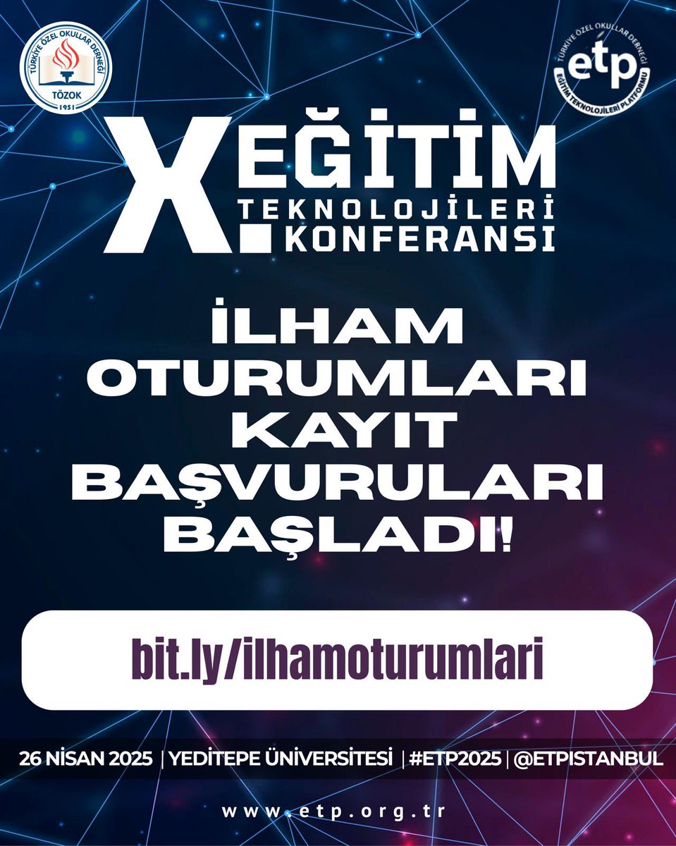 ETP 2025’te İlham Oturumları Kayıtları Başladı!

Sınırlı kontenjanla gerçekleşecek bu özel oturumlar için kayıtlar başladı. Katılım şansı yakalamak için geç kalmayın!

👉🏼 Kayıt formu: bit.ly/ilhamoturumlari