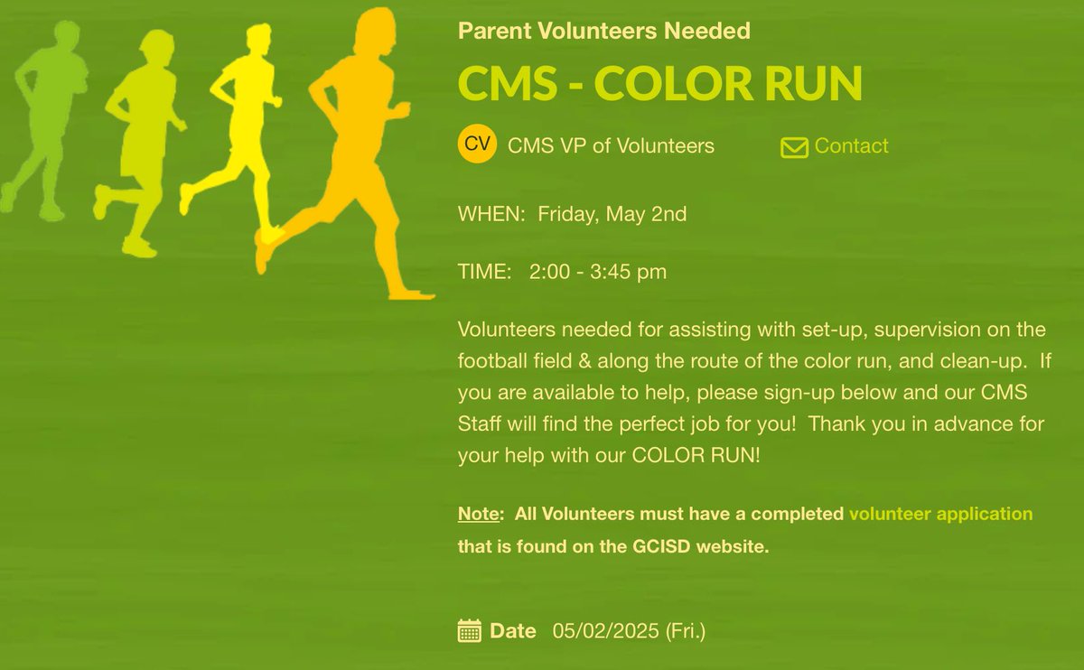 Volunteers needed at Color Run! 

signupgenius.com/go/20F0F48AFAB…