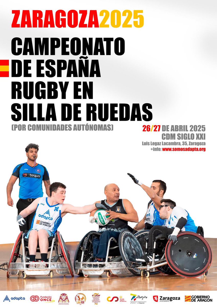 El próximo fin de semana Zaragoza será el epicentro del #rugbysr deporte adaptado, inclusivo y de una espectacularidad impresionante. No faltes a esta cita CAMPEONATO DE España 🇪🇸 por AUTONOMÍAS de RUGBY en silla de ruedas.