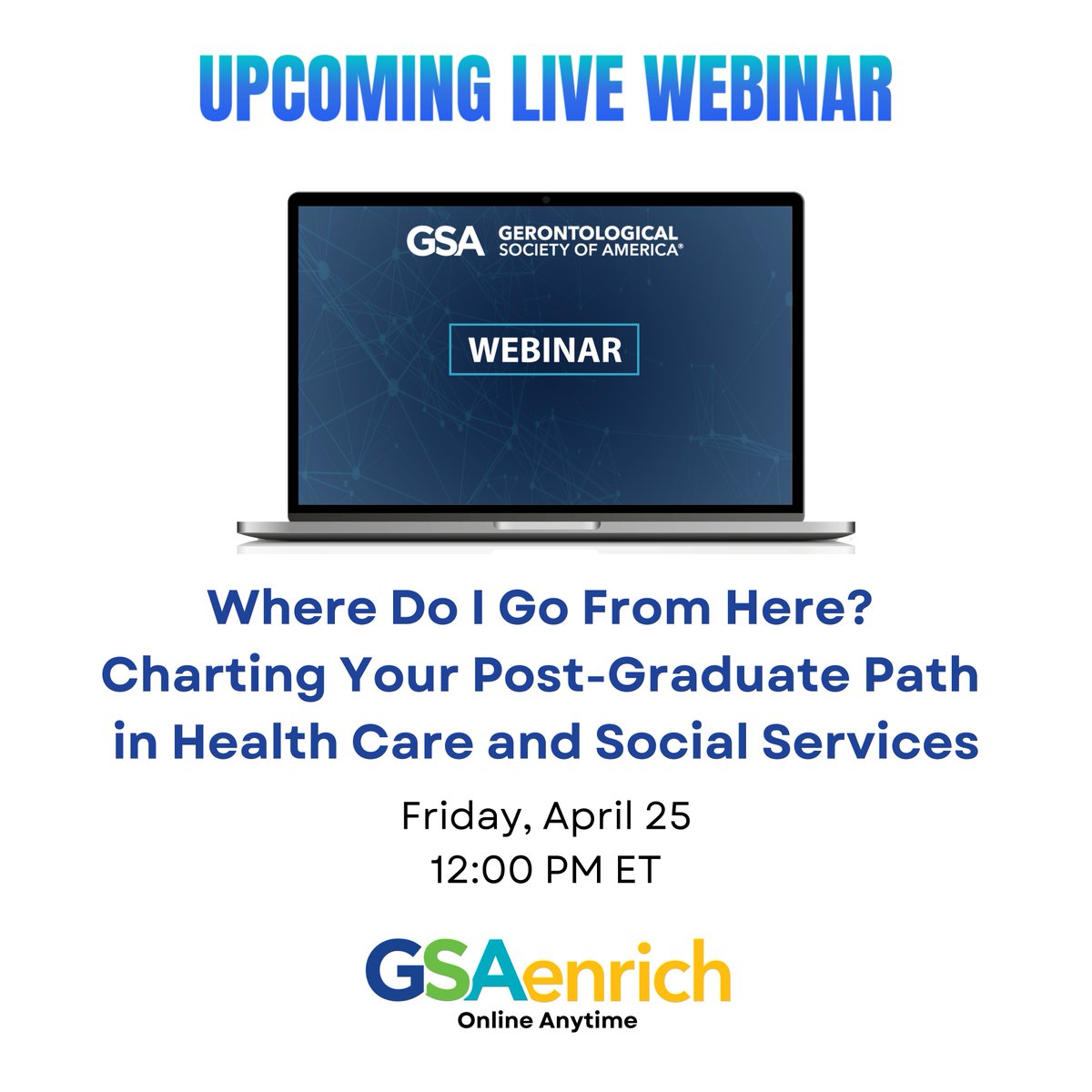 Where Do I Go From Here? Charting Your Post-Graduate Path in Health Care and Social Services
Friday, April 25, 12:00 PM ET
bit.ly/4cIytgl

Wondering what's next after your grad degree? Join our live webinar to explore exciting career paths in the nonprofit, corporate,