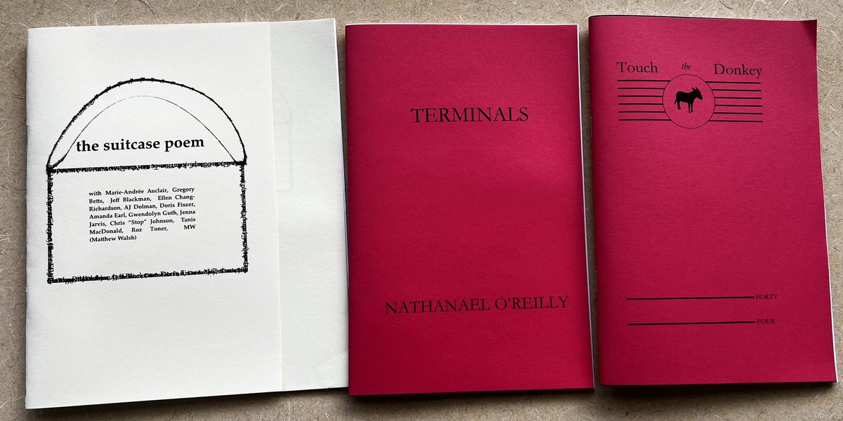 Just when we thought we could quit the building, we get pulled back in by another delivery from above/ground press. Terminals has us on the internet searching the source poems used for its format. Suitcase put us on Etsy looking for new Horsebroke Press offerings…an hour passes.