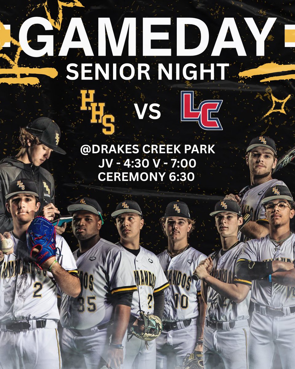 ⚾️ GAMEDAY TUESDAY APRIL 22 ⚾️
                    SENIOR NIGHT 

🆚 Liberty Creek HS
📍 Drakes Creek Park
⏱️ JV 4:00 pm
       Senior Night Ceremony 6:30 pm
       VARSITY 7:00 pm