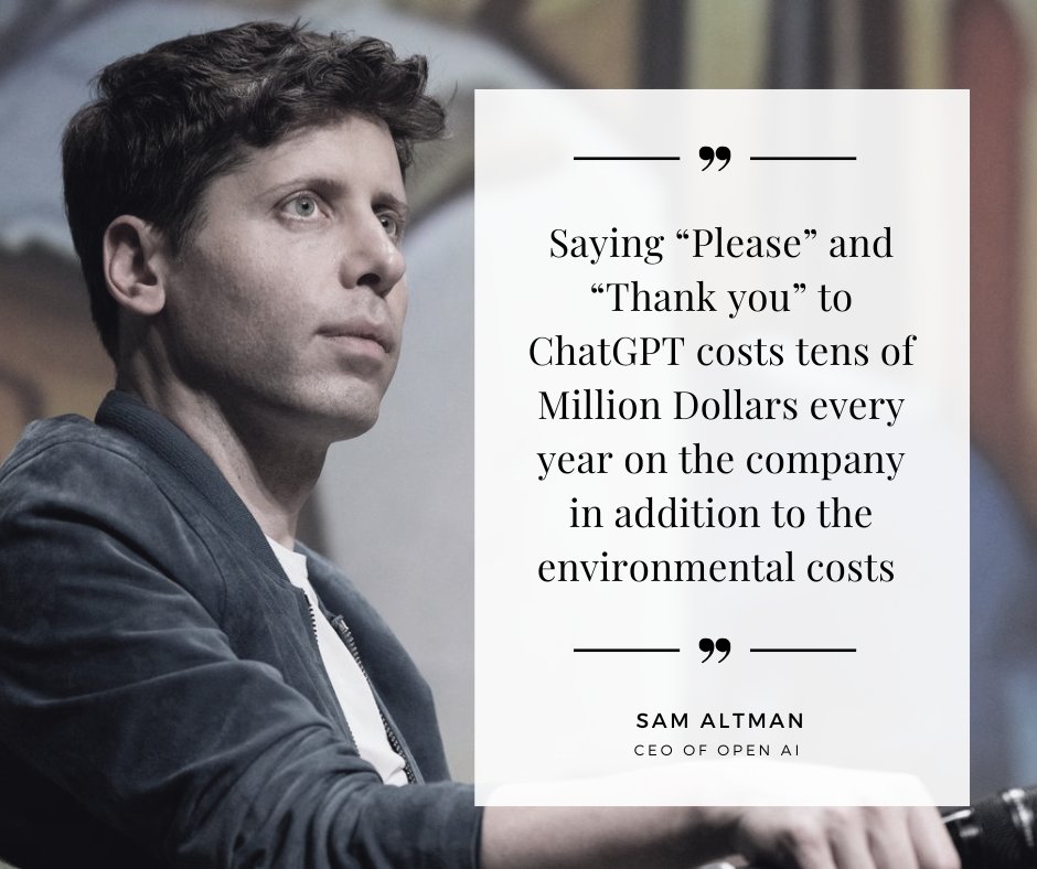 Considering <a href="/sama/">Sam Altman</a>  Altman's recent insights, which holds greater importance for you: the advancement of polite #chatbots or the conservation of our #environment?

Link to the article: futurism.com/altman-please-…

<a href="/OpenAI/">OpenAI</a>  <a href="/ChatGPTapp/">ChatGPT</a>  #EarthDay #Environment #DigitalImpact