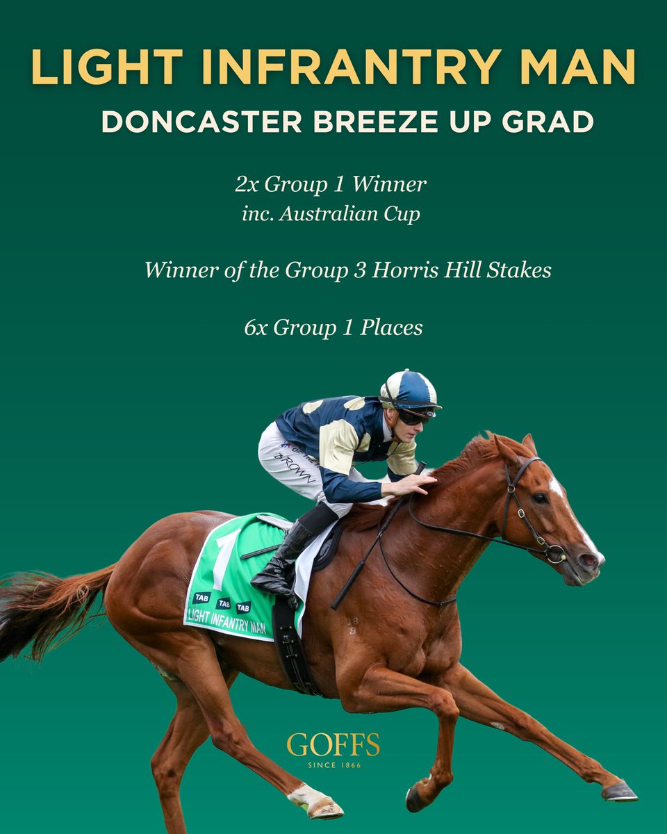 #GoffsBreezeUp grad LIGHT INFANTRY MAN 🔥 2x Group 1 winner including the Australian Cup 🏆 #DonnyRocket #GoffsGrad
