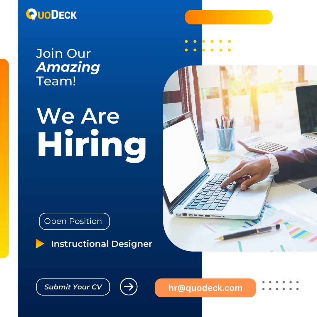 QuoDeck (@quodeck) on Twitter photo 📚 Know how to design content that educates and excites?
We’re looking for an Instructional Designer to join our mission of making learning better.
📧 Apply today: hr@quodeck.com
#Hiring #InstructionalDesigner #InstructionalDesignCareers #InstructionalDesignJob #JoinOurTeam 📚 Know how to design content that educates and excites?
We’re looking for an Instructional Designer to join our mission of making learning better.
📧 Apply today: hr@quodeck.com
#Hiring #InstructionalDesigner #InstructionalDesignCareers #InstructionalDesignJob #JoinOurTeam