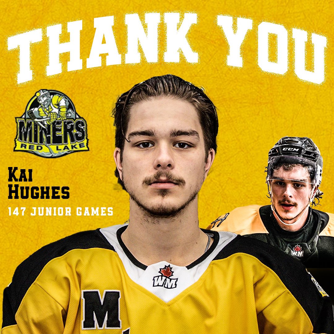20 💣 | Kai Hughes played 147 career junior hockey games over 5 seasons. 

Of those 147, 60 regular season and 18 playoff games were with the Miners. 

Thank you, Kai!

#MinerFamily | #TheHardWay ⚫️⚒️🟡