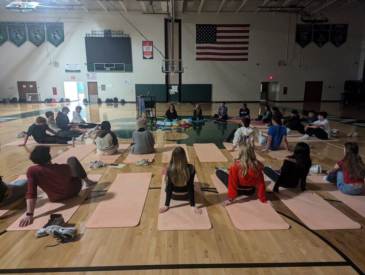 MissM_PE's tweet photo. What an amazing experience for our high school @NCSD power yoga students! Thank you to one of our amazing parents, Cindy for volunteering her time and sharing the gift of sound and vibration with our classes today, allowing students space and time to relax and learn. 🐍 🪷 https://t.co/BfHO2gsY26